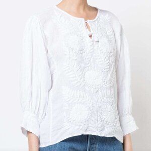 Nili Lotan Theia Floral Embroidered Linen Blouse - White - Size S